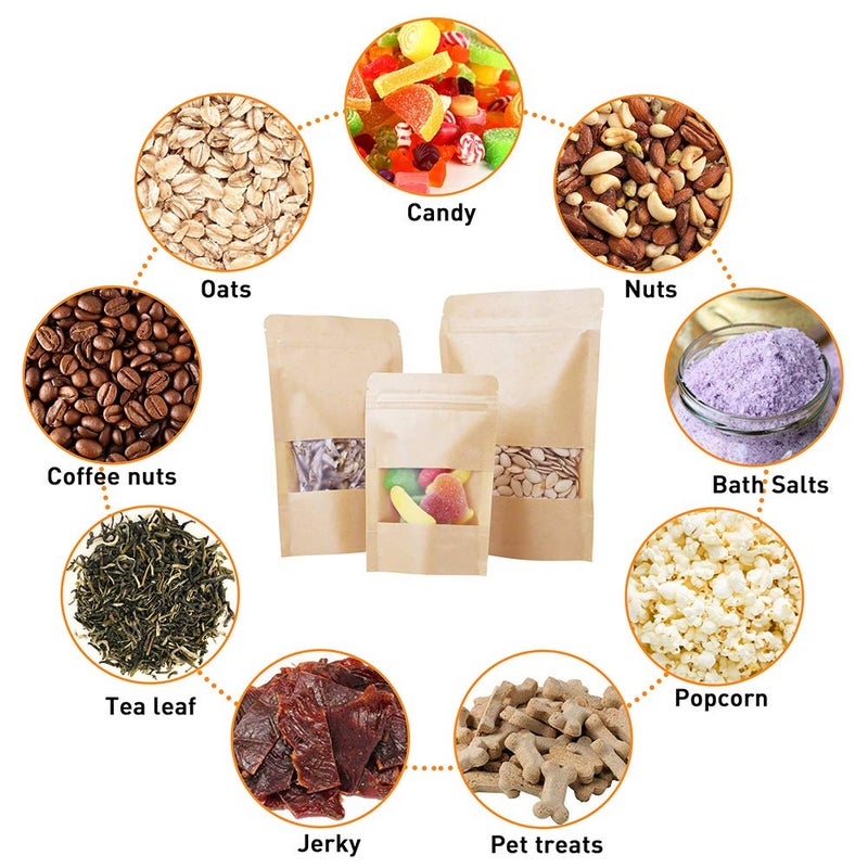 LZLPACKING Kraft Stand Up Pouches bags 100 Pcs,Brown Resealable with Window for Home or Business,Coffee Bags,Food Storage Bags,Sealable Bags for Packaging(4.7Ã—7.9) - Image 4